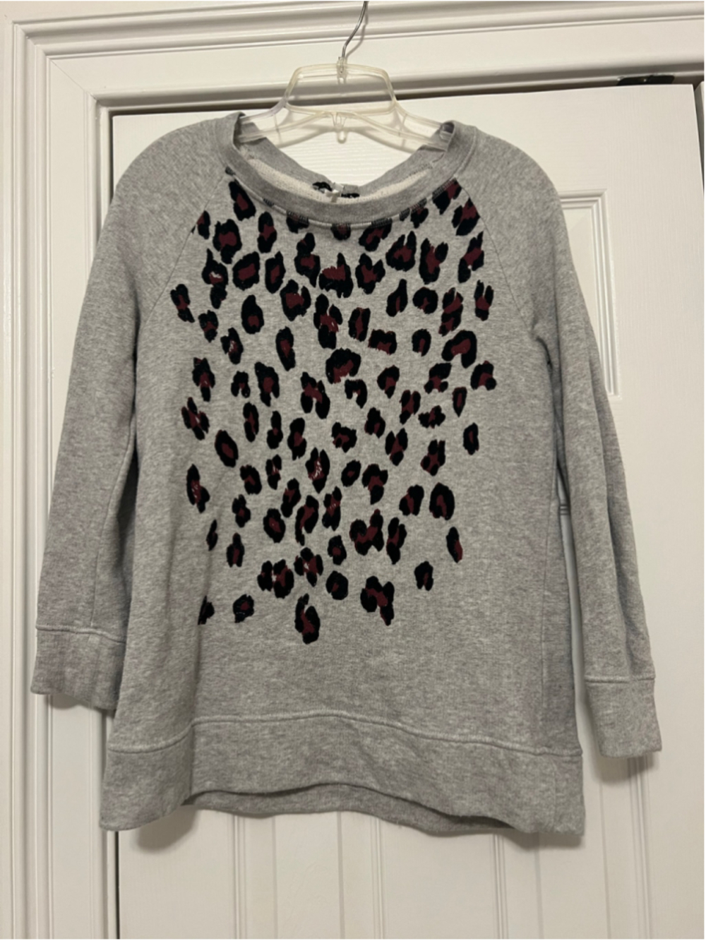 Women's Sandro Leopard Print Lightweight Sweatshirt Grey Black Size L/3
